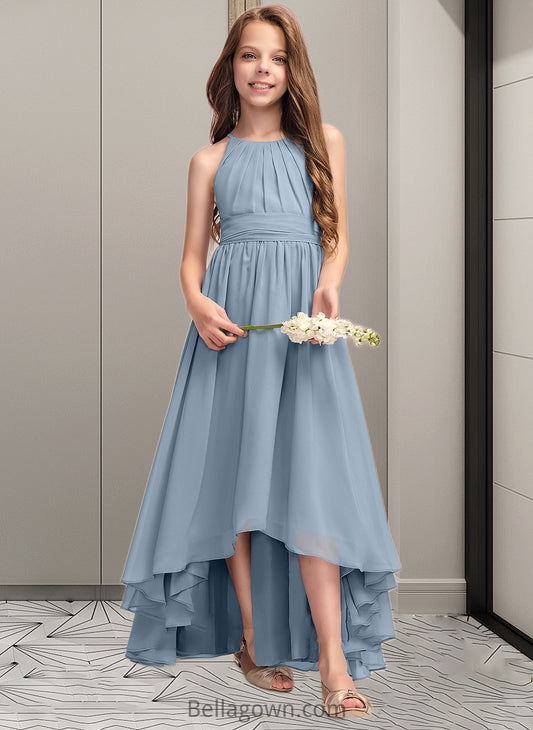 Shyla A-Line Scoop Neck Asymmetrical Chiffon Junior Bridesmaid Dress With Ruffle Bow(s) DNP0013314