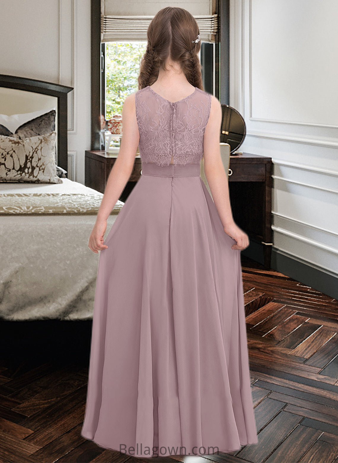 Ava A-Line Scoop Neck Floor-Length Chiffon Junior Bridesmaid Dress DNP0013316