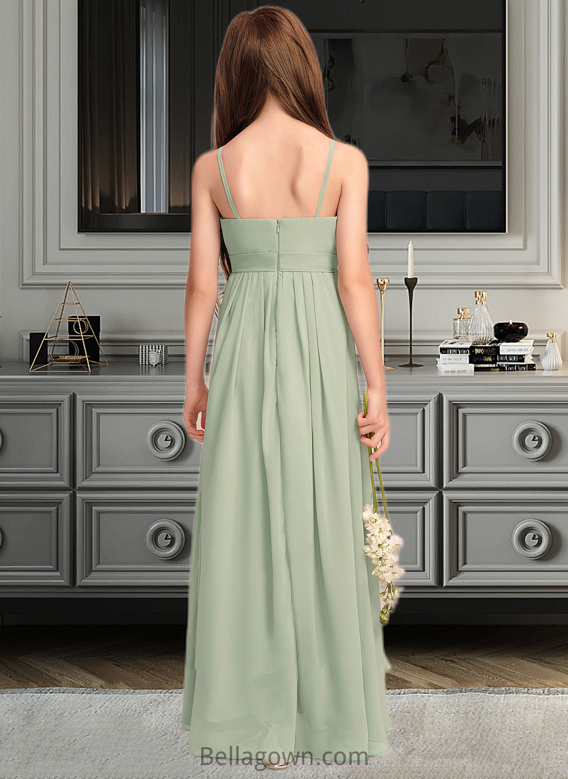 Kaylynn A-Line Scoop Neck Floor-Length Chiffon Junior Bridesmaid Dress With Cascading Ruffles DNP0013318