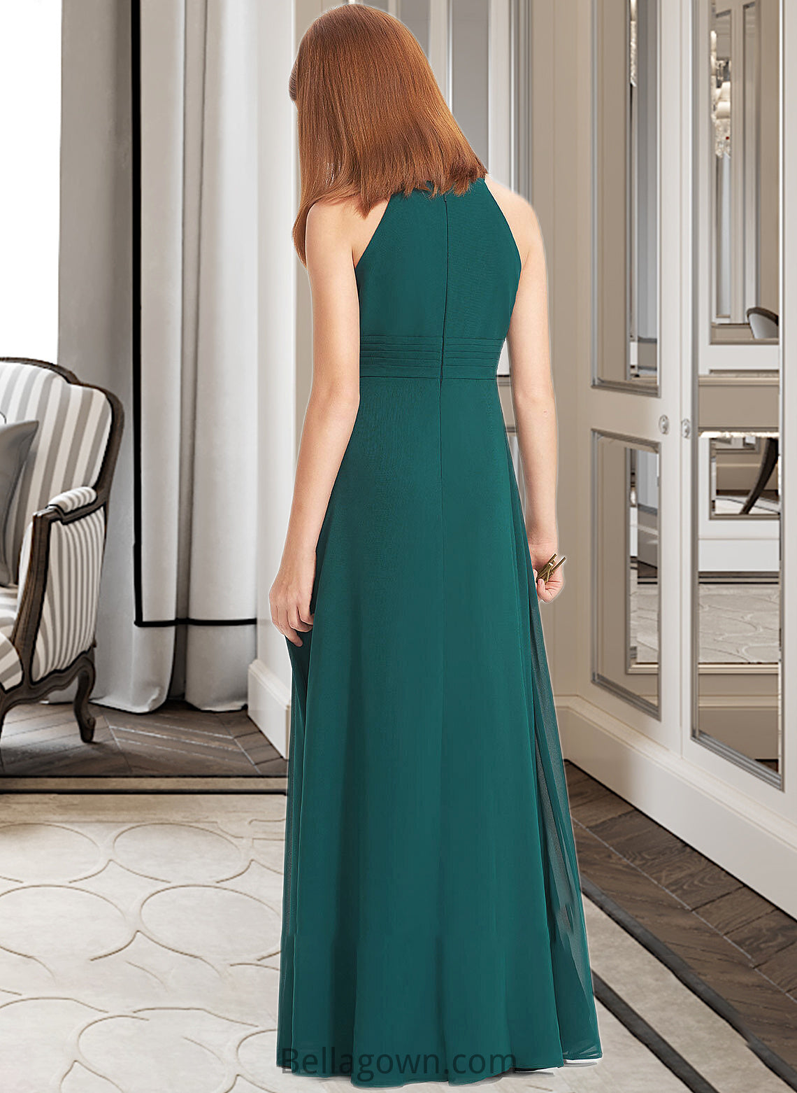 Terri A-Line Scoop Neck Floor-Length Chiffon Junior Bridesmaid Dress With Ruffle DNP0013320