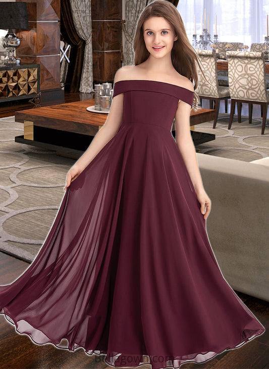 Danika A-Line Off-the-Shoulder Floor-Length Chiffon Junior Bridesmaid Dress DNP0013323