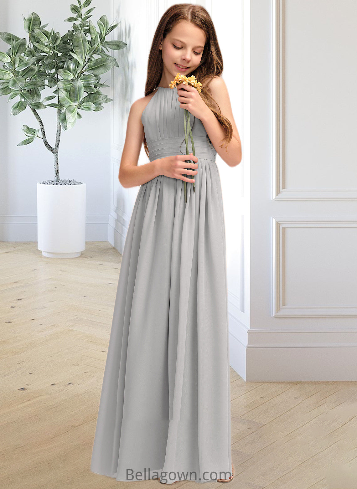 Lucille A-Line Scoop Neck Floor-Length Chiffon Junior Bridesmaid Dress With Ruffle DNP0013325