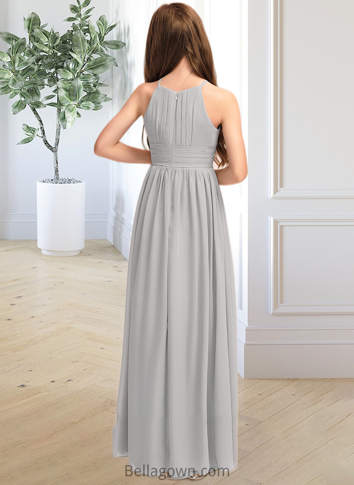 Lucille A-Line Scoop Neck Floor-Length Chiffon Junior Bridesmaid Dress With Ruffle DNP0013325