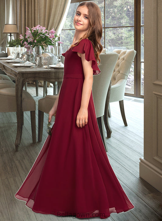 Ayanna A-Line V-neck Floor-Length Chiffon Junior Bridesmaid Dress With Cascading Ruffles DNP0013327