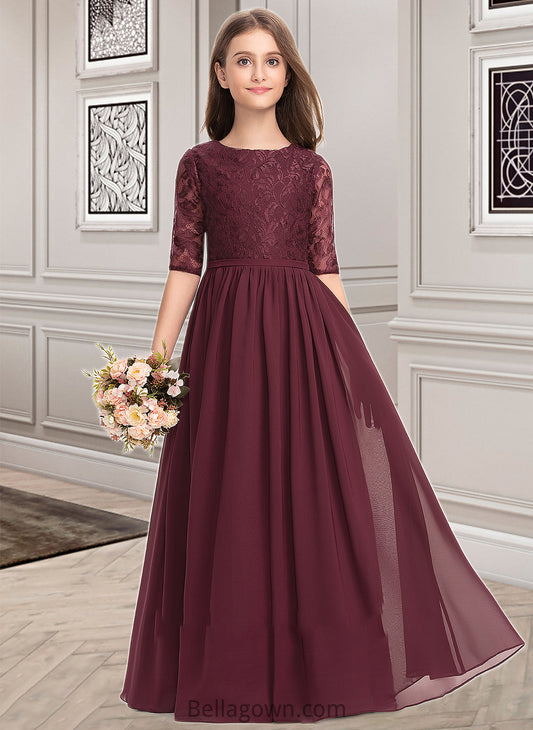 Isabelle A-Line Scoop Neck Floor-Length Chiffon Lace Junior Bridesmaid Dress DNP0013336