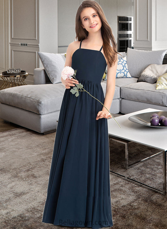 Joanna A-Line Square Neckline Floor-Length Chiffon Junior Bridesmaid Dress With Bow(s) DNP0013345