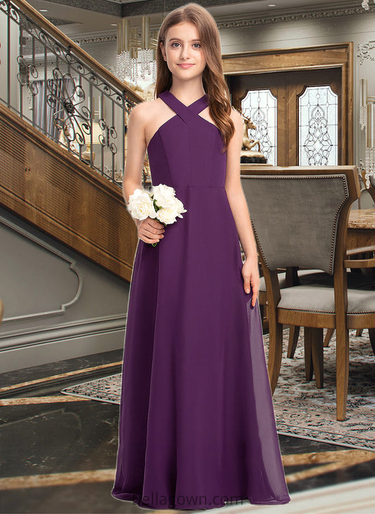 Giana A-Line V-neck Floor-Length Chiffon Junior Bridesmaid Dress DNP0013346