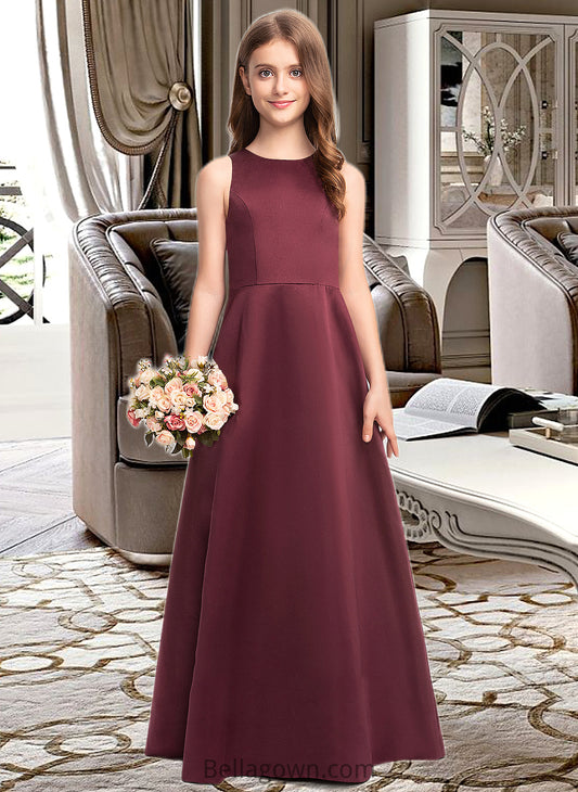 Chasity A-Line Scoop Neck Floor-Length Satin Junior Bridesmaid Dress DNP0013348