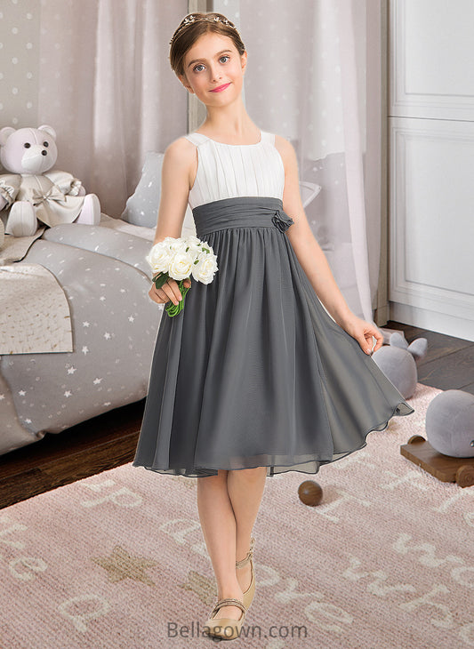 Ayanna A-Line Scoop Neck Knee-Length Chiffon Junior Bridesmaid Dress With Ruffle Flower(s) DNP0013350