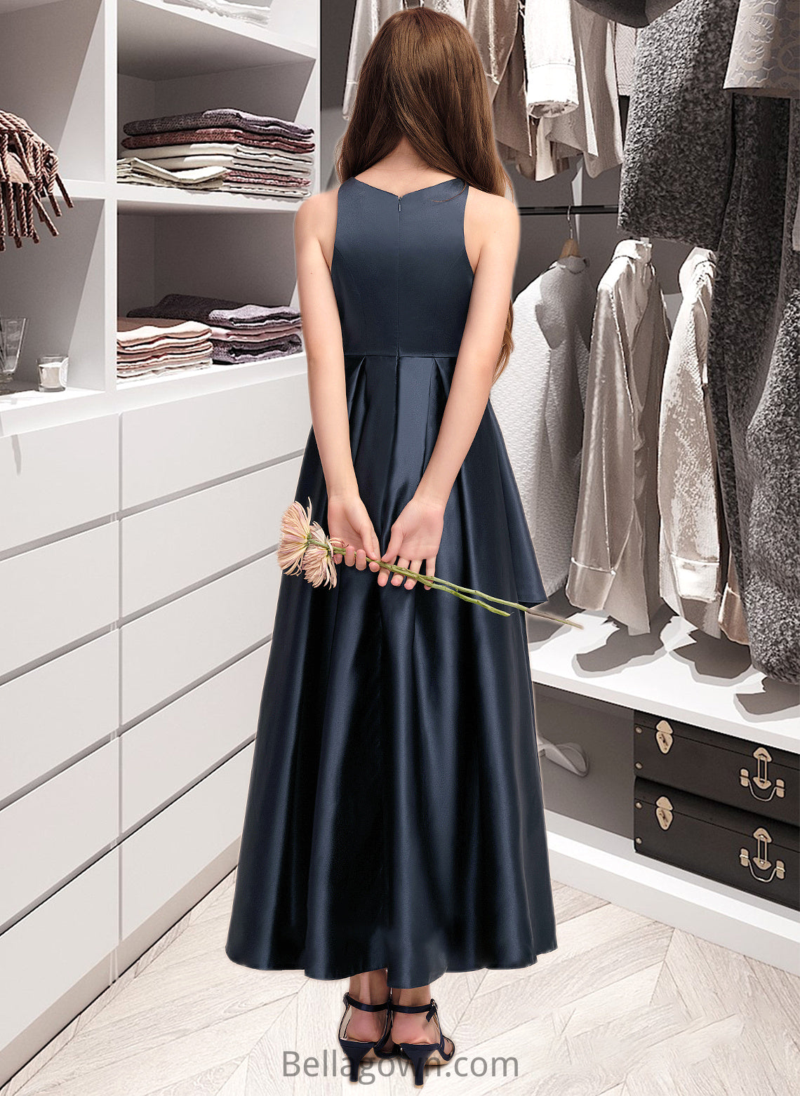 Paula A-Line Scoop Neck Asymmetrical Satin Junior Bridesmaid Dress With Cascading Ruffles DNP0013352