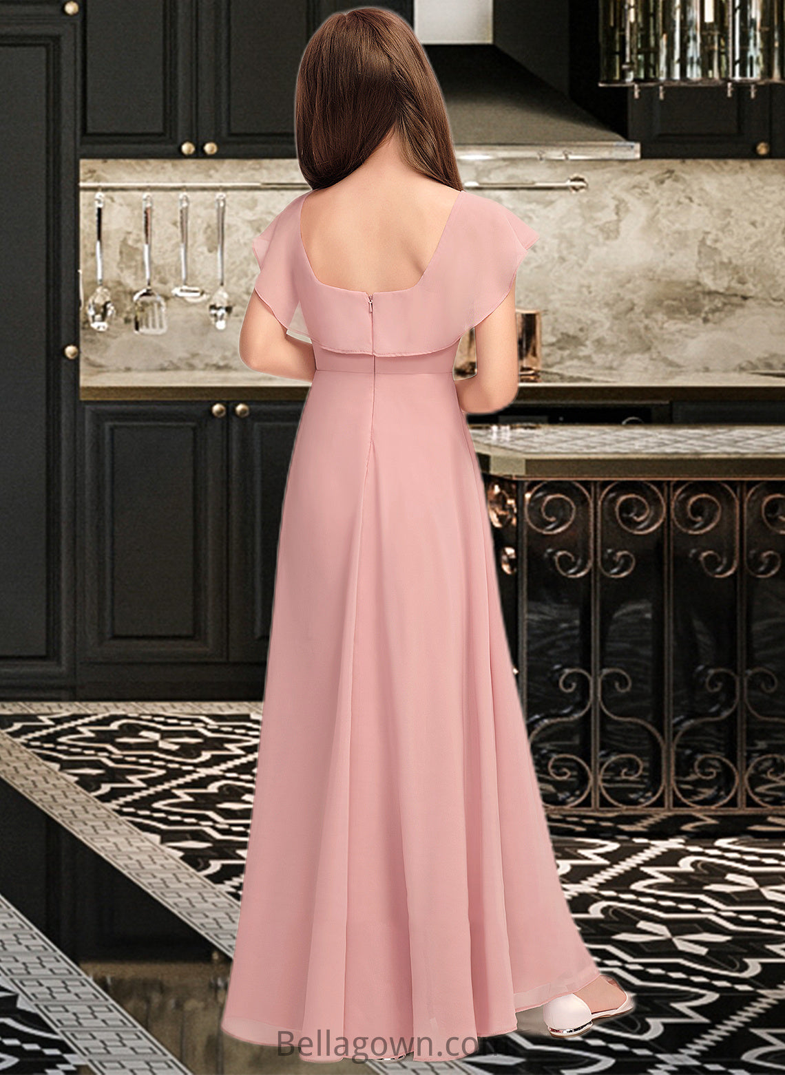 Philippa A-Line Scoop Neck Floor-Length Chiffon Junior Bridesmaid Dress With Cascading Ruffles DNP0013382