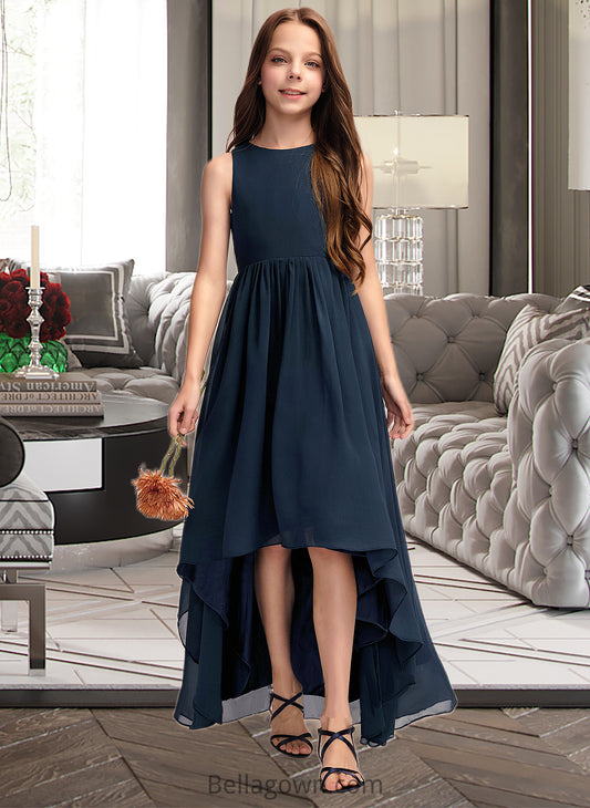 Sabrina A-Line Scoop Neck Asymmetrical Chiffon Junior Bridesmaid Dress DNP0013384