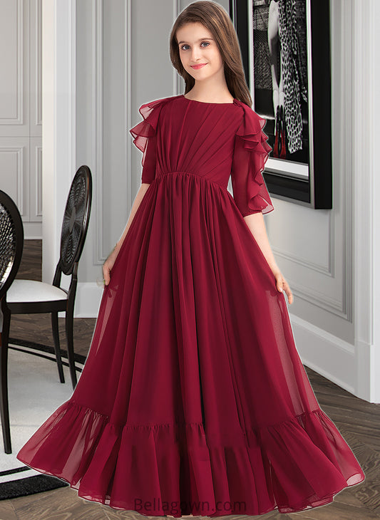 Molly A-Line Scoop Neck Floor-Length Chiffon Junior Bridesmaid Dress With Cascading Ruffles DNP0013398