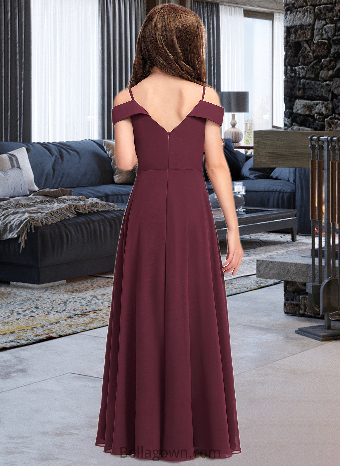 Mckinley A-Line Off-the-Shoulder Floor-Length Chiffon Junior Bridesmaid Dress DNP0013408