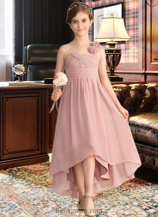 Frederica A-Line One-Shoulder Asymmetrical Chiffon Junior Bridesmaid Dress With Ruffle Flower(s) Bow(s) DNP0013410