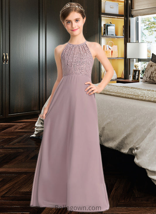 Susan A-LineScoopNeckFloor-LengthChiffonLaceJuniorBridesmaidDressWithRuffle#173272 DNP0013416