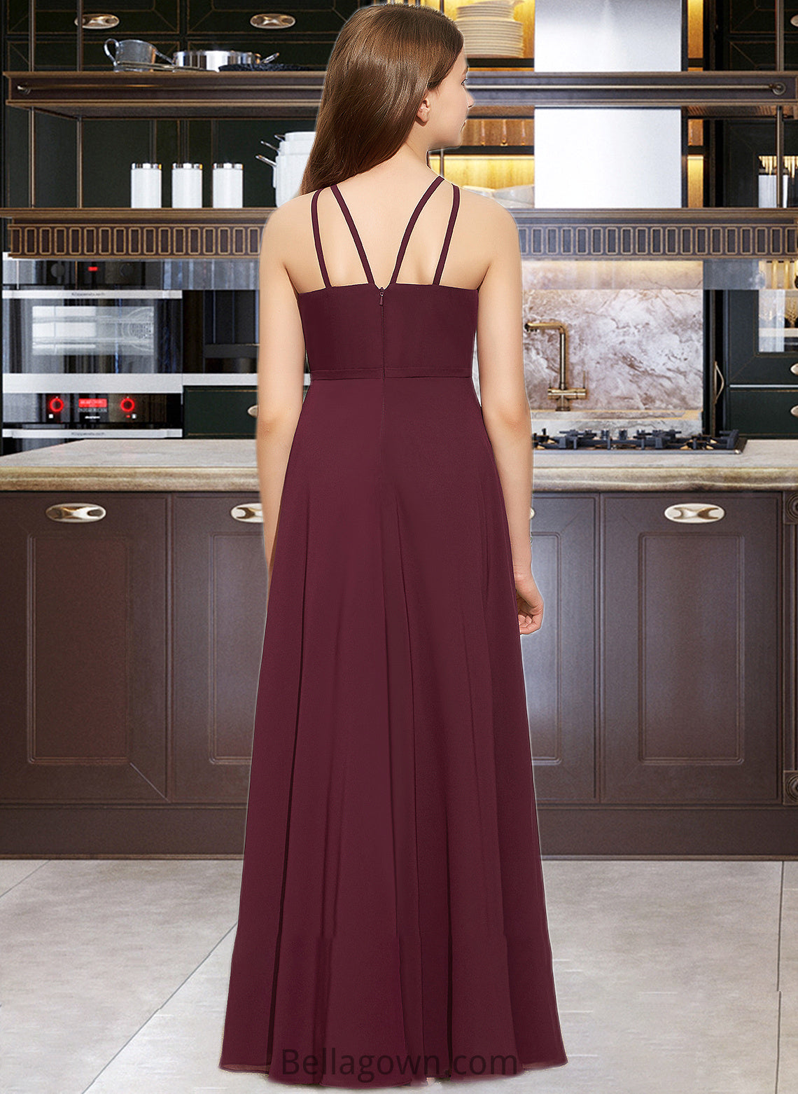 Kara A-Line Scoop Neck Floor-Length Chiffon Junior Bridesmaid Dress DNP0013418