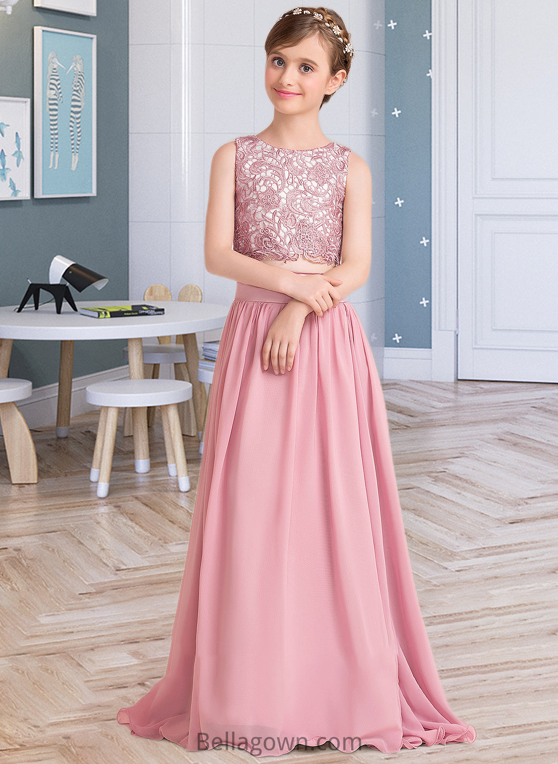 Harriet A-LineScoopNeckFloor-LengthChiffonJuniorBridesmaidDress#130498 DNP0013424