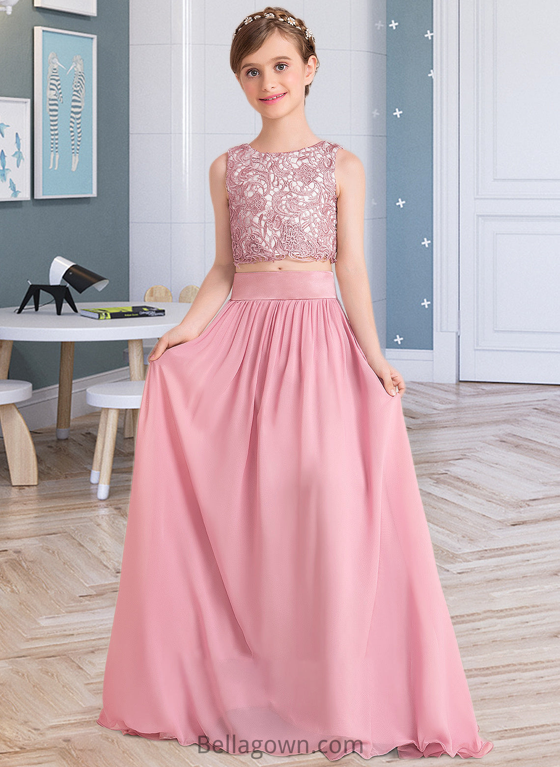 Harriet A-LineScoopNeckFloor-LengthChiffonJuniorBridesmaidDress#130498 DNP0013424