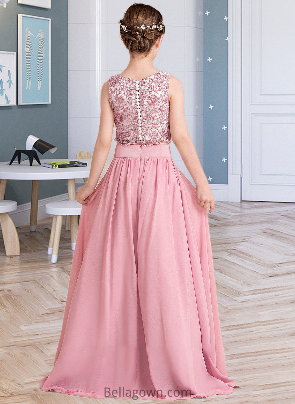 Harriet A-LineScoopNeckFloor-LengthChiffonJuniorBridesmaidDress#130498 DNP0013424