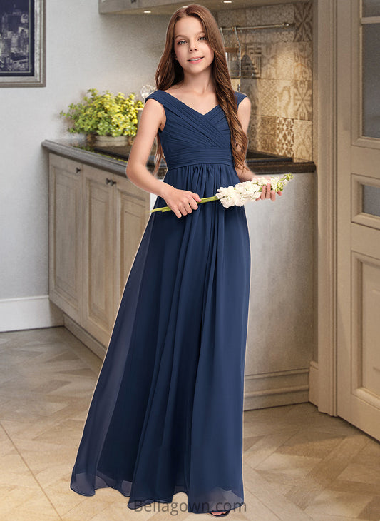 Maud A-Line Off-the-Shoulder Floor-Length Chiffon Junior Bridesmaid Dress With Ruffles DNP0013436