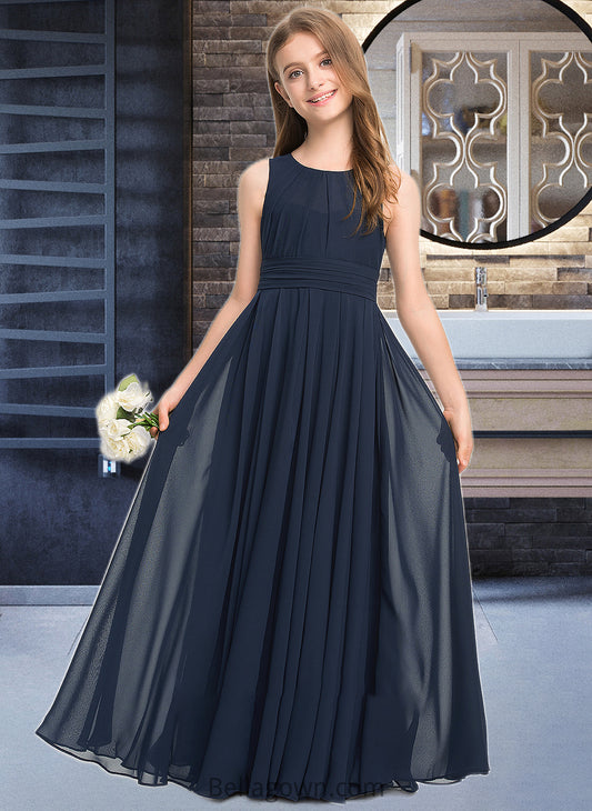 Hallie A-Line Scoop Neck Floor-Length Chiffon Junior Bridesmaid Dress With Ruffle DNP0013441