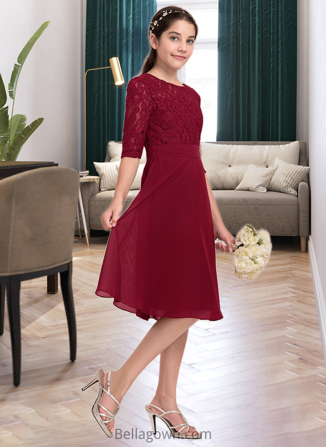 Rosie A-Line Scoop Neck Knee-Length Chiffon Junior Bridesmaid Dress DNP0013443