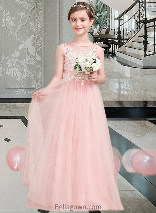 Giselle A-Line Scoop Neck Floor-Length Tulle Junior Bridesmaid Dress With Beading Sequins DNP0013444