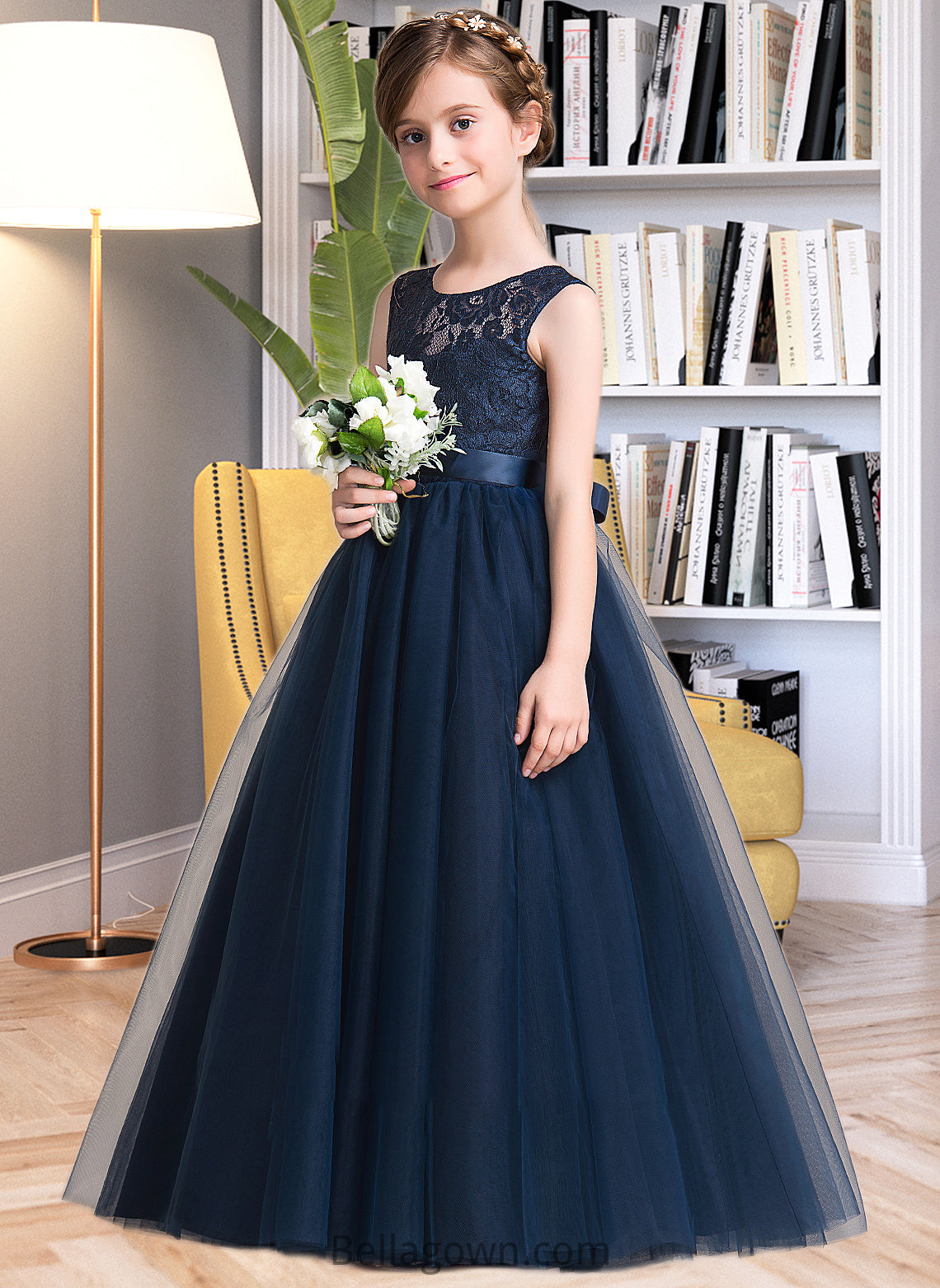 Sierra Ball-Gown/PrincessScoopNeckFloor-LengthTulleJuniorBridesmaidDressWithSash#126265 DNP0013449