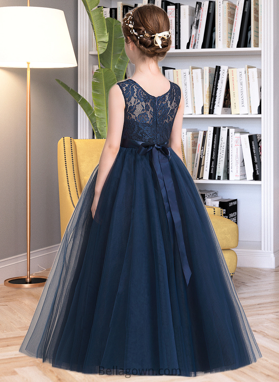 Sierra Ball-Gown/PrincessScoopNeckFloor-LengthTulleJuniorBridesmaidDressWithSash#126265 DNP0013449