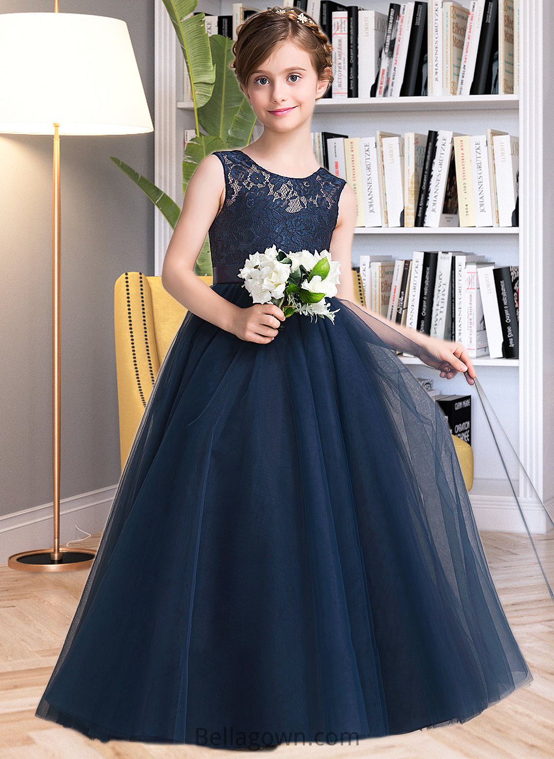 Sierra Ball-Gown/PrincessScoopNeckFloor-LengthTulleJuniorBridesmaidDressWithSash#126265 DNP0013449