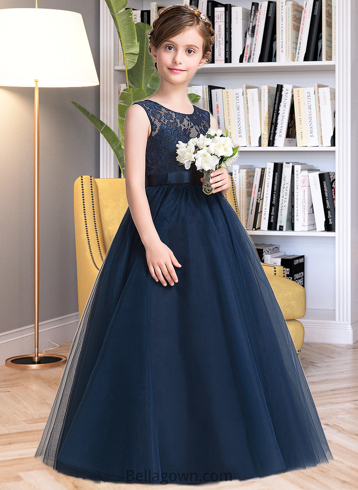 Sierra Ball-Gown/PrincessScoopNeckFloor-LengthTulleJuniorBridesmaidDressWithSash#126265 DNP0013449