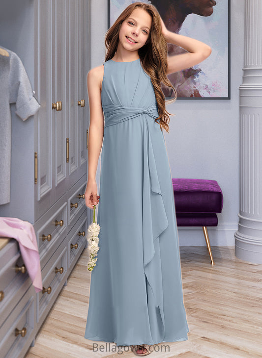 Patience A-Line Scoop Neck Floor-Length Chiffon Junior Bridesmaid Dress With Cascading Ruffles DNP0013450