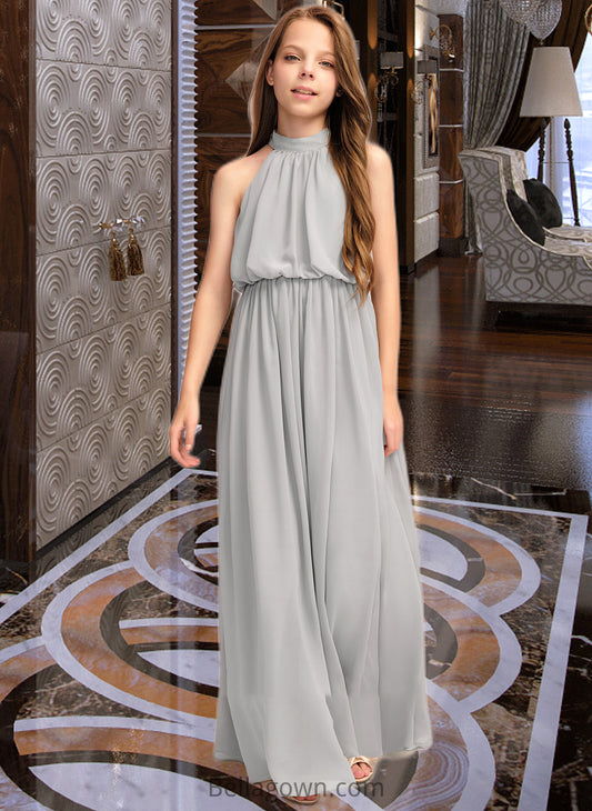 Payton A-Line High Neck Floor-Length Chiffon Junior Bridesmaid Dress With Ruffle DNP0013452