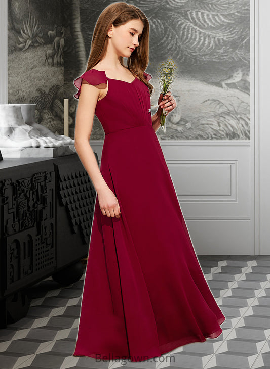 Maci A-Line V-neck Floor-Length Chiffon Junior Bridesmaid Dress With Ruffle DNP0013461