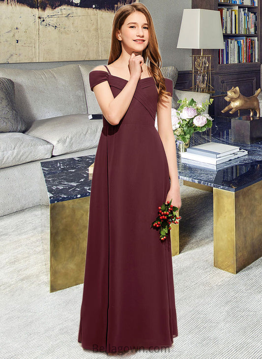 Sydnee A-Line Off-the-Shoulder Floor-Length Chiffon Junior Bridesmaid Dress With Ruffle DNP0013467