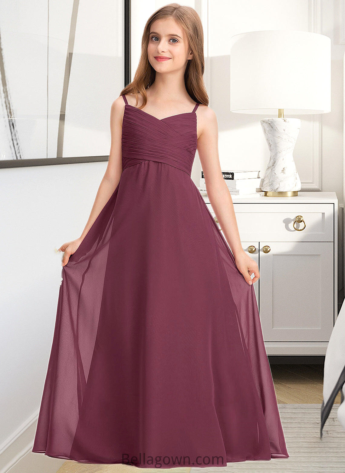 Jacquelyn A-Line Sweetheart Floor-Length Chiffon Junior Bridesmaid Dress With Ruffle DNP0013470