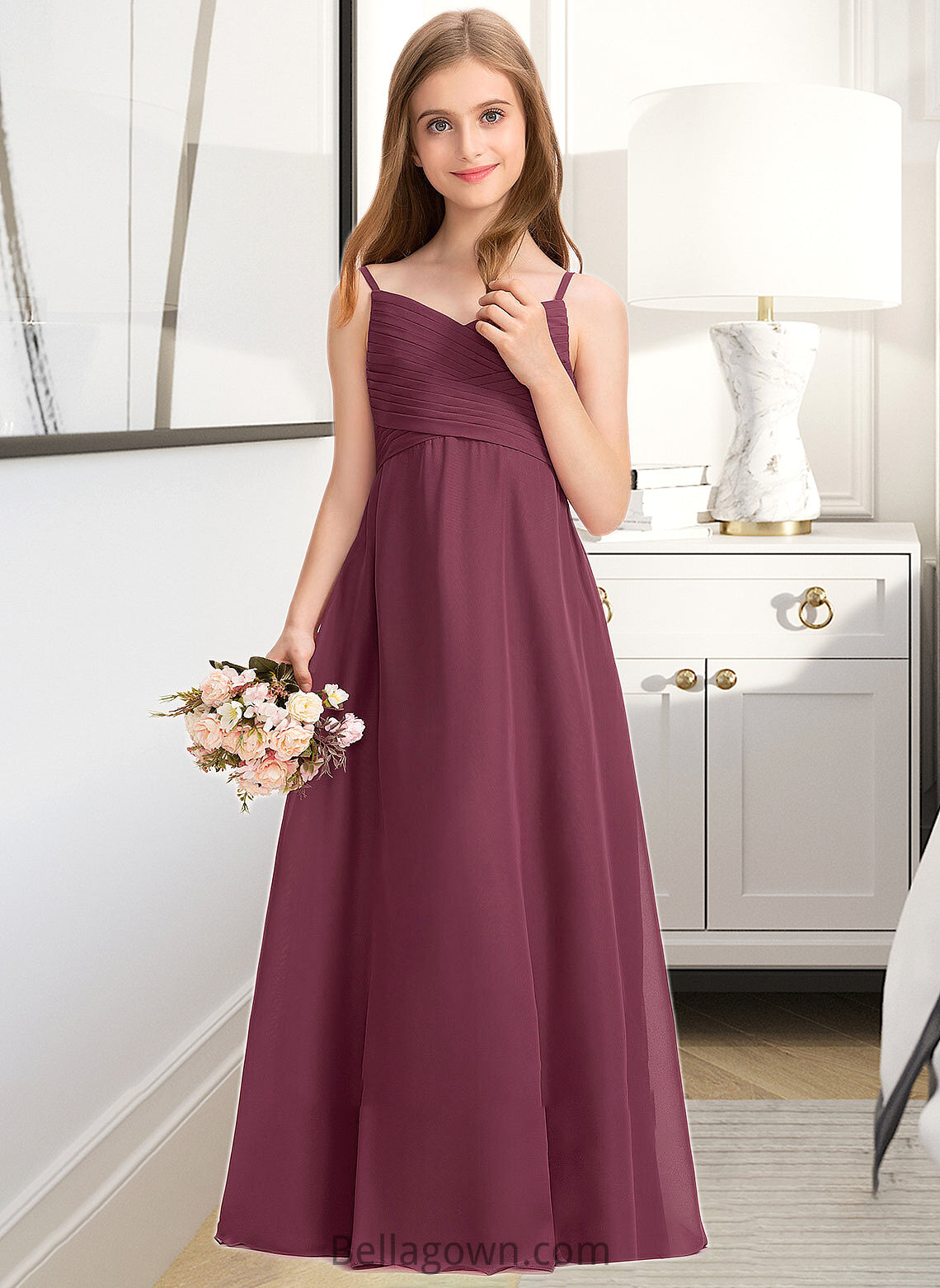 Jacquelyn A-Line Sweetheart Floor-Length Chiffon Junior Bridesmaid Dress With Ruffle DNP0013470