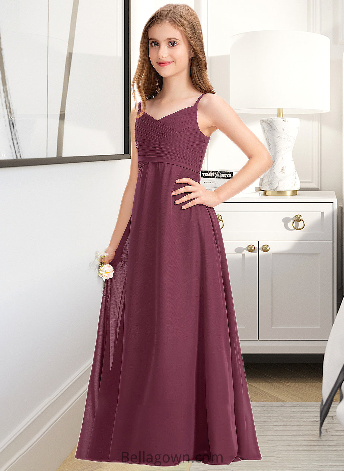 Jacquelyn A-Line Sweetheart Floor-Length Chiffon Junior Bridesmaid Dress With Ruffle DNP0013470