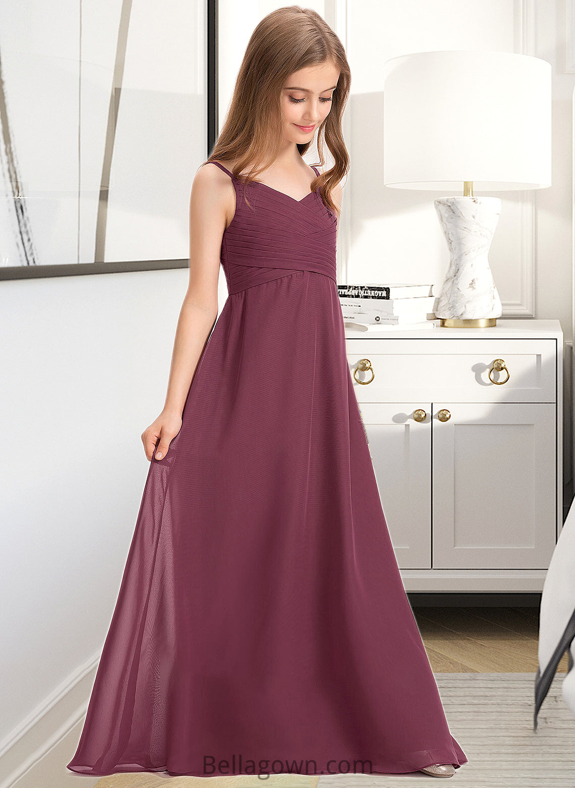 Jacquelyn A-Line Sweetheart Floor-Length Chiffon Junior Bridesmaid Dress With Ruffle DNP0013470