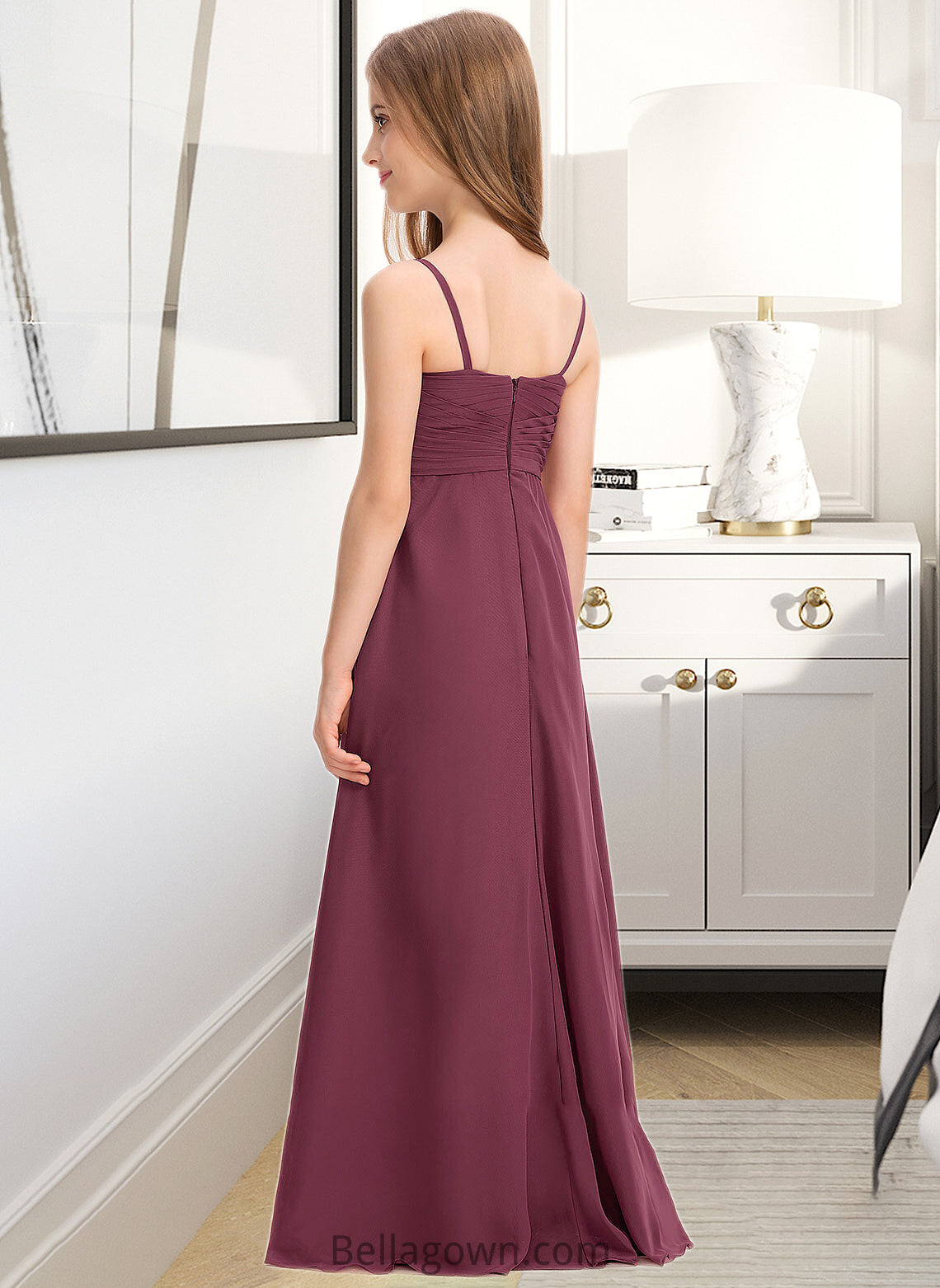 Jacquelyn A-Line Sweetheart Floor-Length Chiffon Junior Bridesmaid Dress With Ruffle DNP0013470