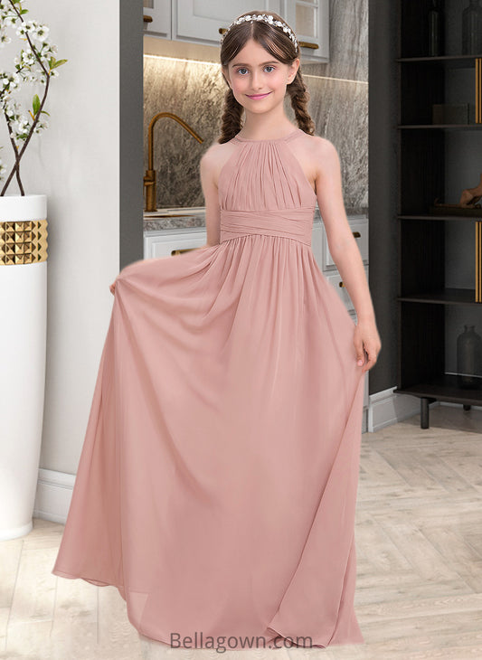 Robin A-Line Scoop Neck Floor-Length Chiffon Junior Bridesmaid Dress With Ruffle DNP0013473