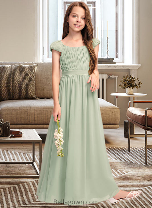 Michaela A-Line Scoop Neck Floor-Length Chiffon Junior Bridesmaid Dress With Ruffle Bow(s) DNP0013474