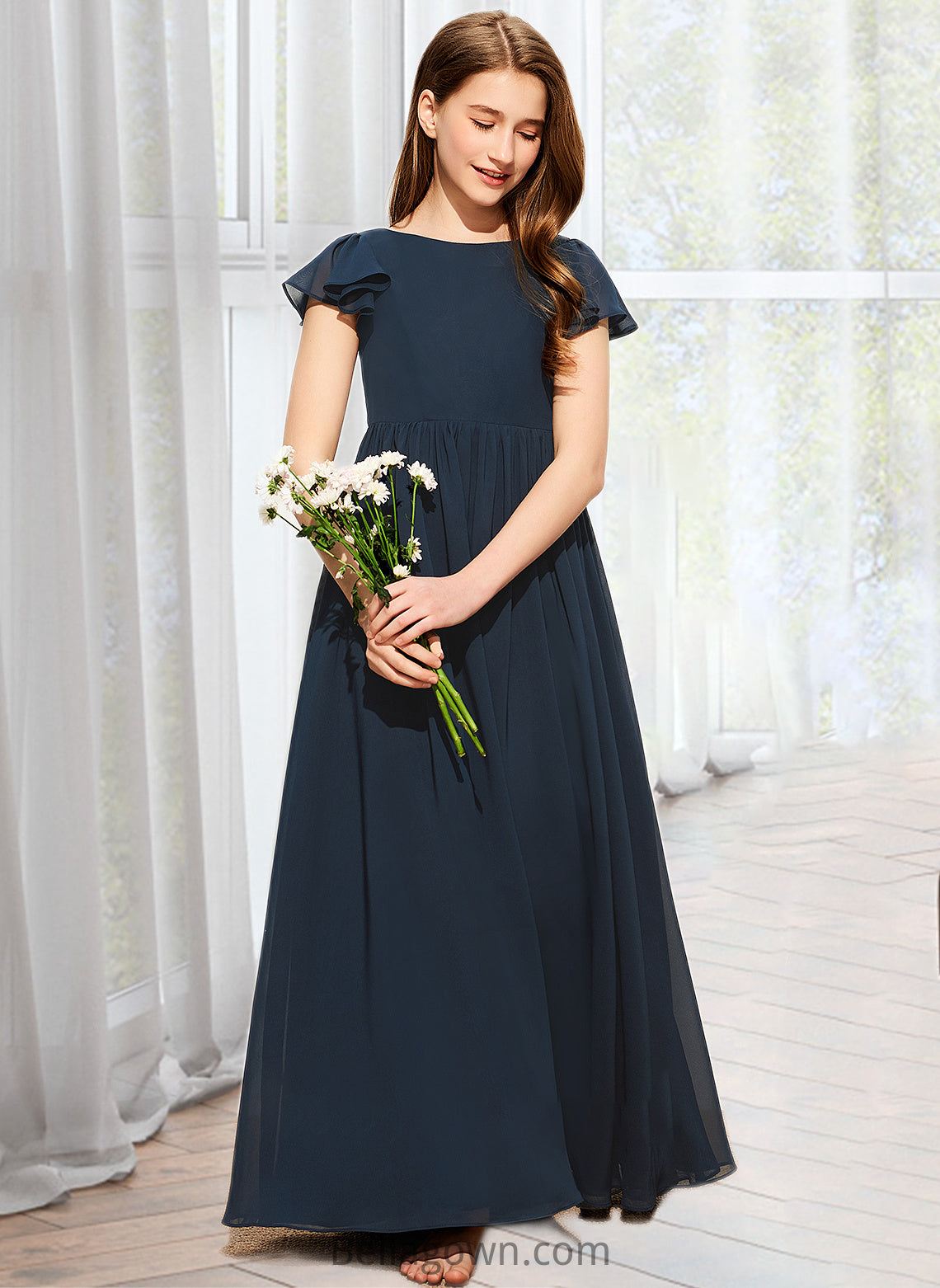 Aliyah A-LineScoopNeckFloor-LengthChiffonJuniorBridesmaidDress#253684 DNP0013478