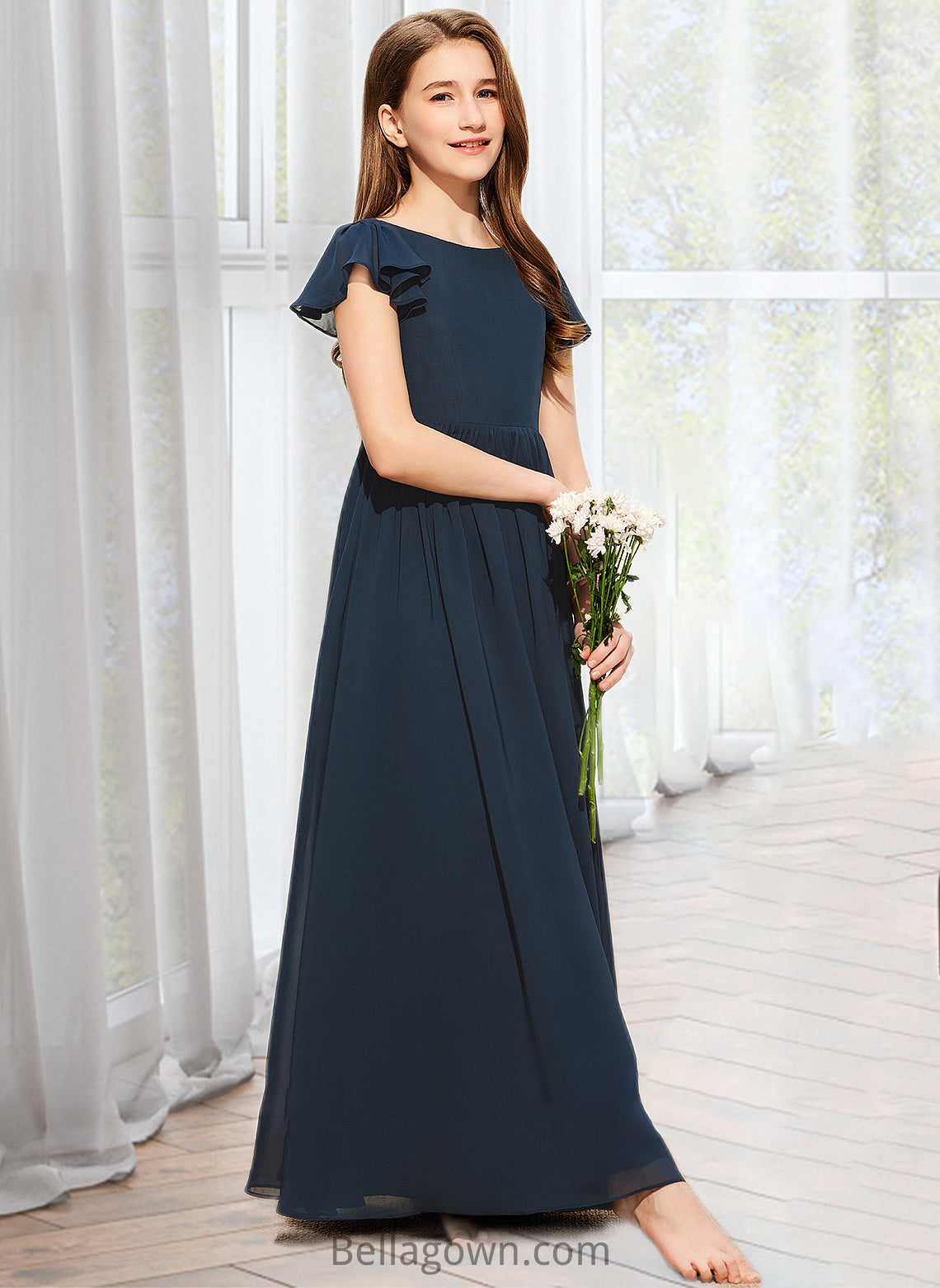 Aliyah A-LineScoopNeckFloor-LengthChiffonJuniorBridesmaidDress#253684 DNP0013478