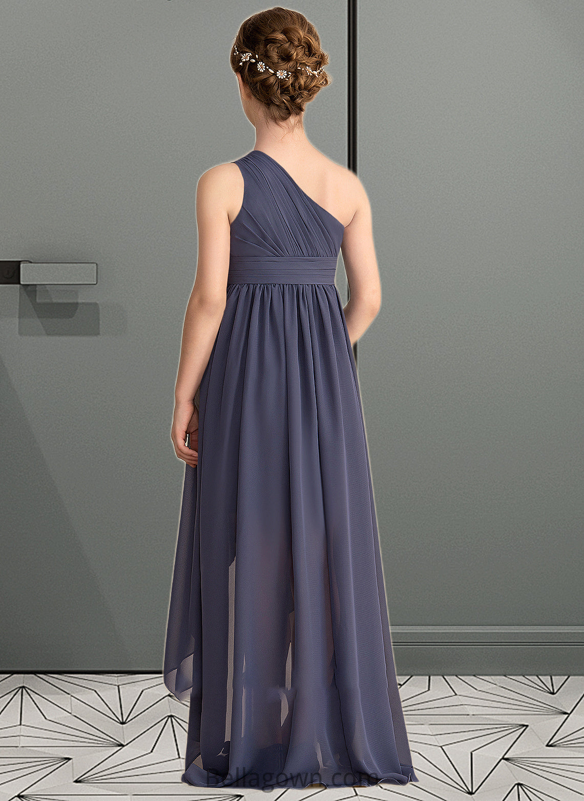 Mallory A-Line One-Shoulder Asymmetrical Chiffon Junior Bridesmaid Dress With Ruffle DNP0013489