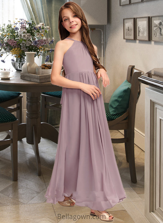 Annabel A-Line Scoop Neck Floor-Length Chiffon Junior Bridesmaid Dress With Cascading Ruffles DNP0013492