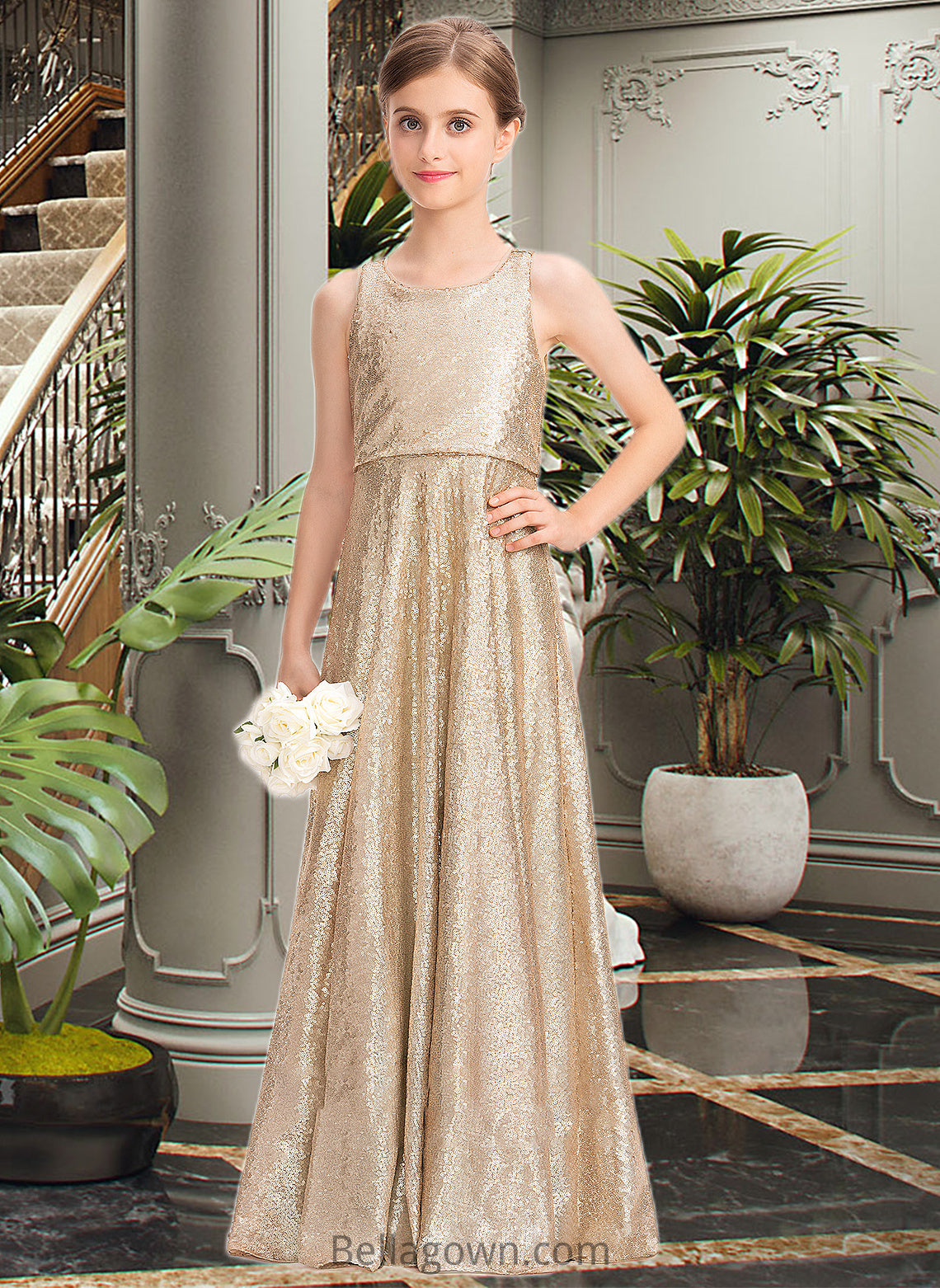 Shannon A-Line Scoop Neck Floor-Length Sequined Junior Bridesmaid Dress DNP0013495