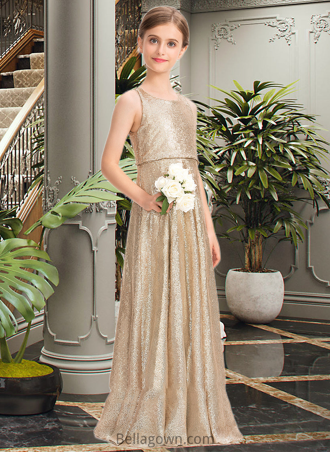 Shannon A-Line Scoop Neck Floor-Length Sequined Junior Bridesmaid Dress DNP0013495