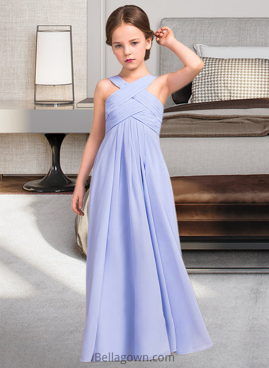 Isis A-Line V-neck Floor-Length Chiffon Junior Bridesmaid Dress With Ruffle DNP0013501